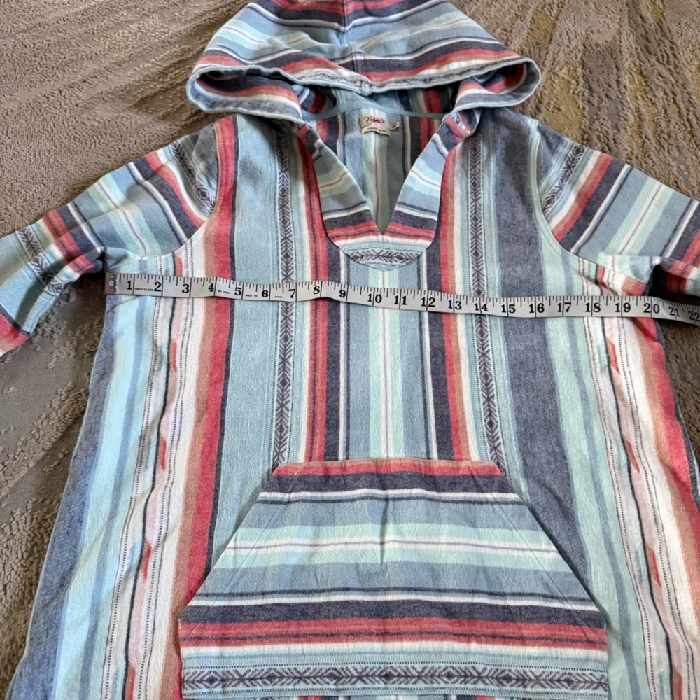 Faherty Baja Poncho sweater pullover hood stripe blue organic cotton medium - Picture 8 of 12